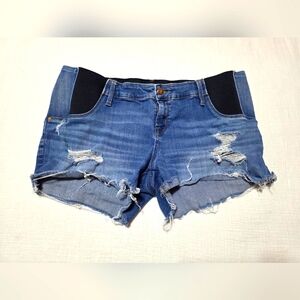 Isabel Maternity Denim Shorts Distressed Side Panel 3 Inch Inseam Womens Size 14